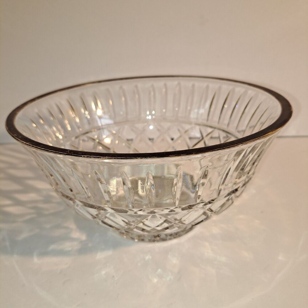 Illusions Crystal Bowl SAMOBOR 24% FULL LEAD clear glass 9 inch gold trim decor